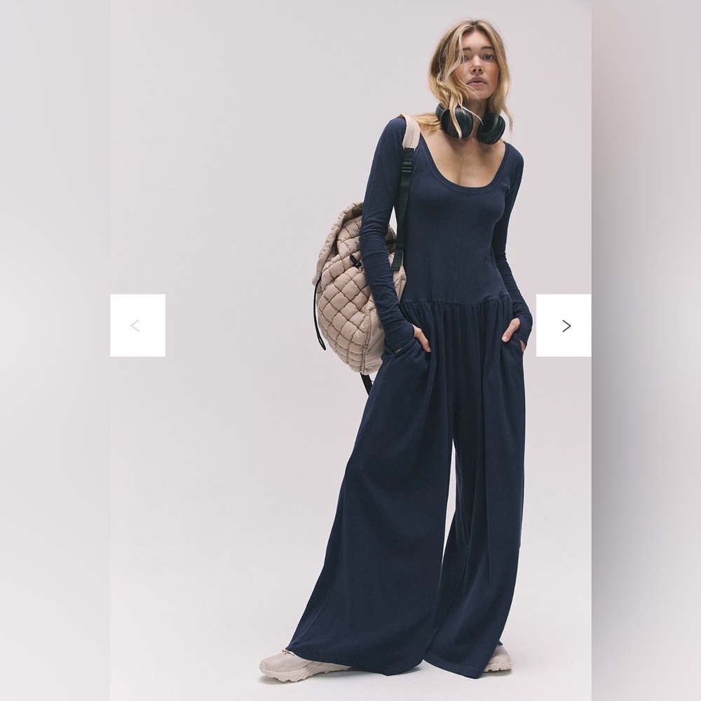FP Movement Hot Shot Wide Leg Onesie Jumpsuit in Midnight Navy Small